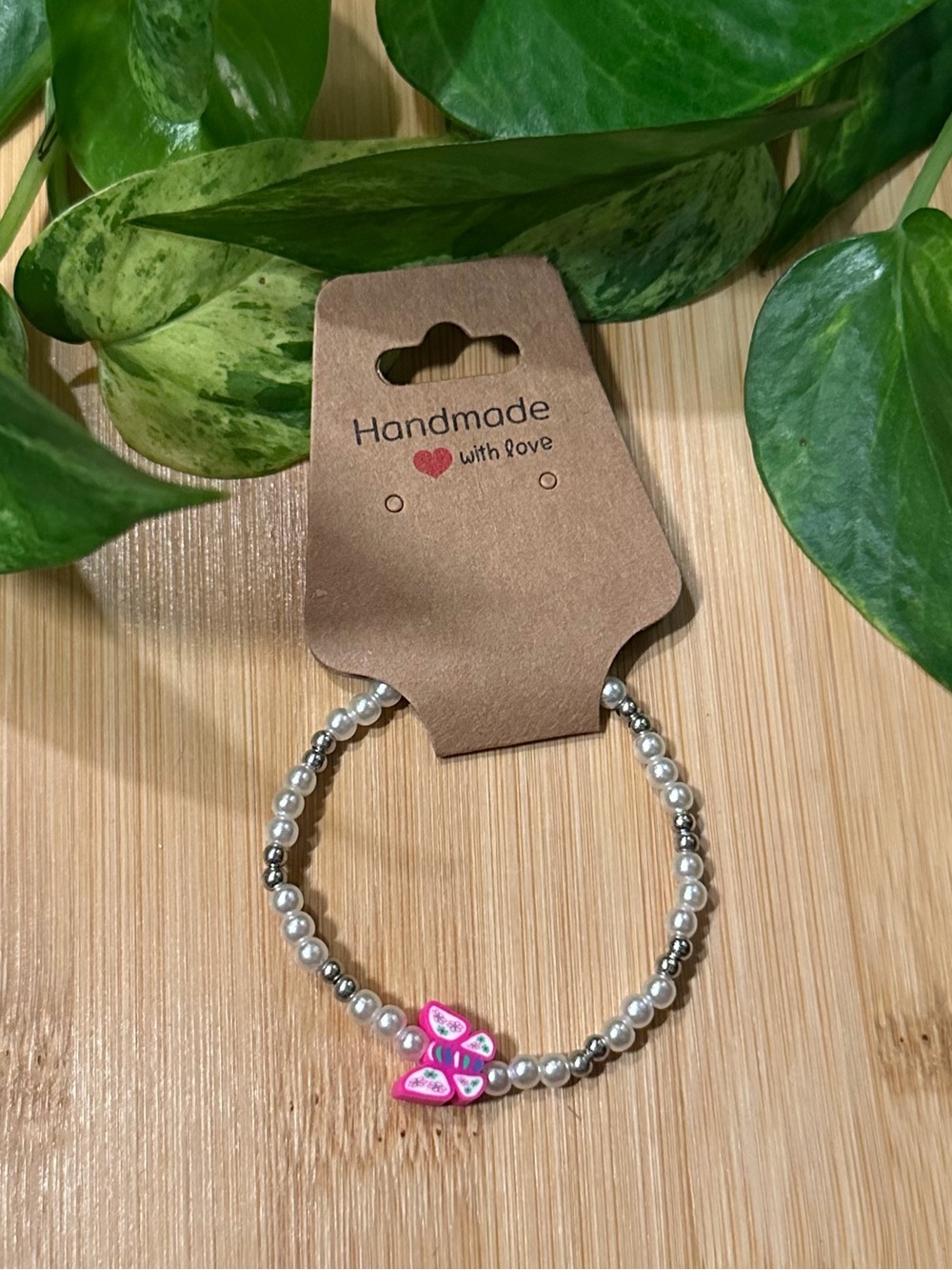 🦋✨‎ Butterfly Stretchy Beaded Bracelet | Handmade | Clay Butterfly Charm 🦋